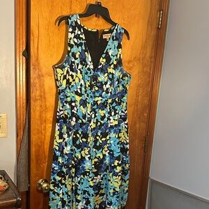 Notations Floral Midi Dress - Blue and Yellow